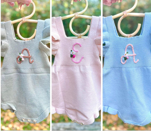 Hand Embroidered Initial Romper