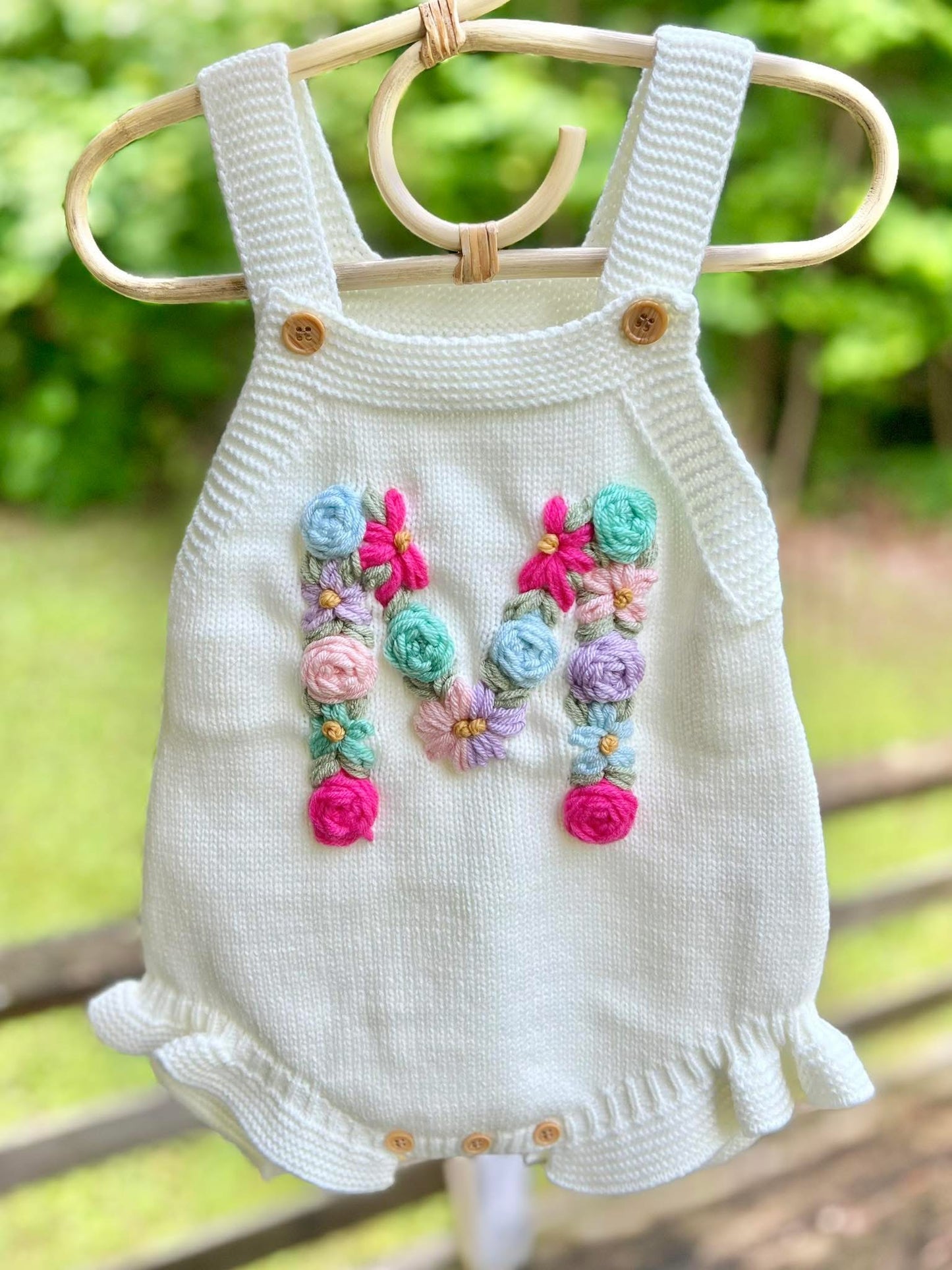 Hand Embroidered Floral Initial Romper
