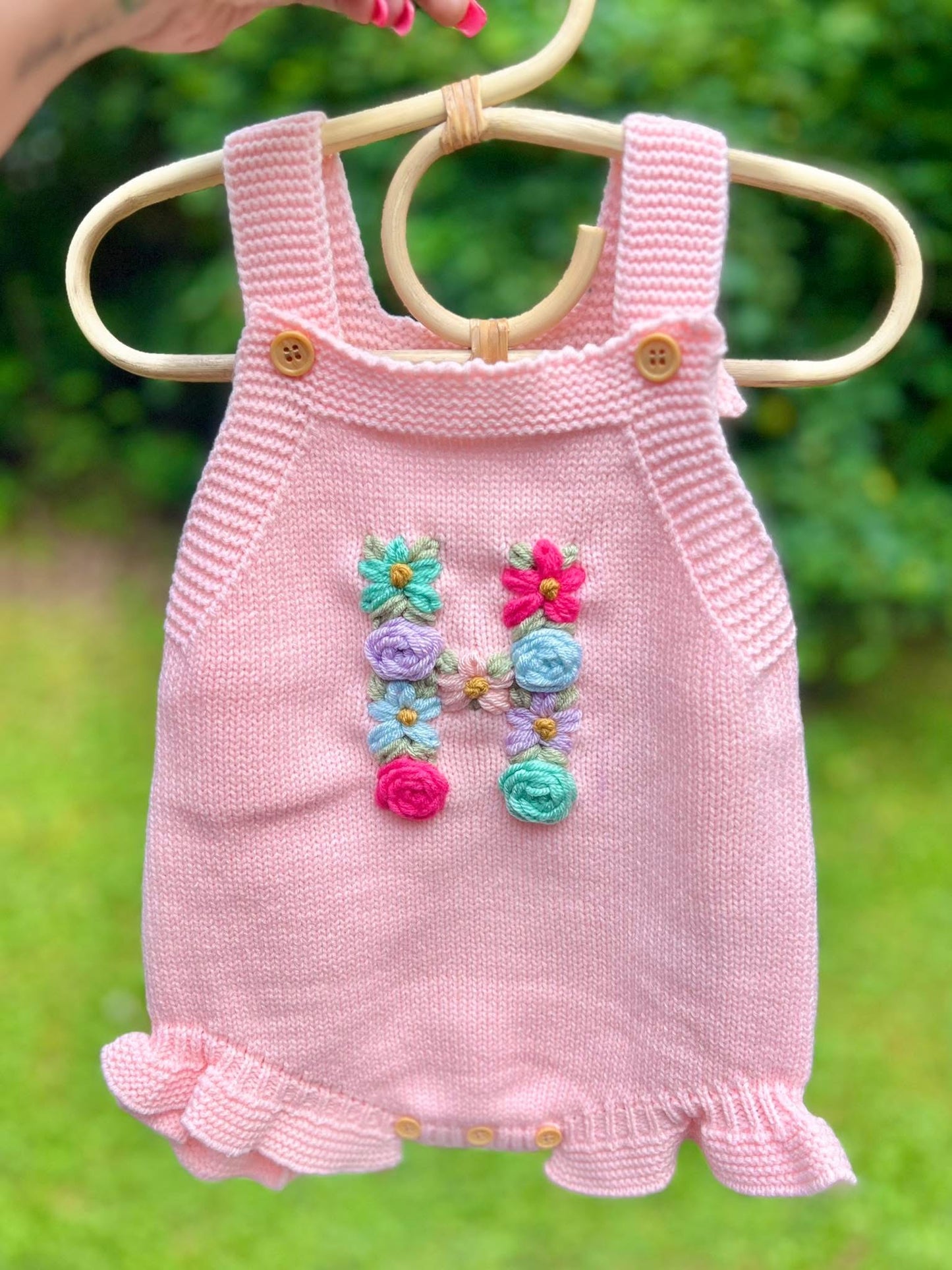 Hand Embroidered Floral Initial Romper