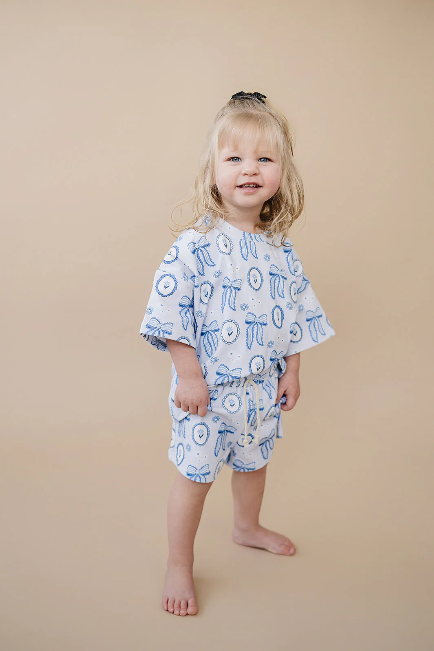 Blue Bows Shorts Set