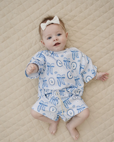 Blue Bows Shorts Set