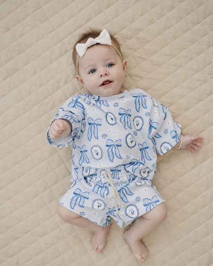 Blue Bows Shorts Set