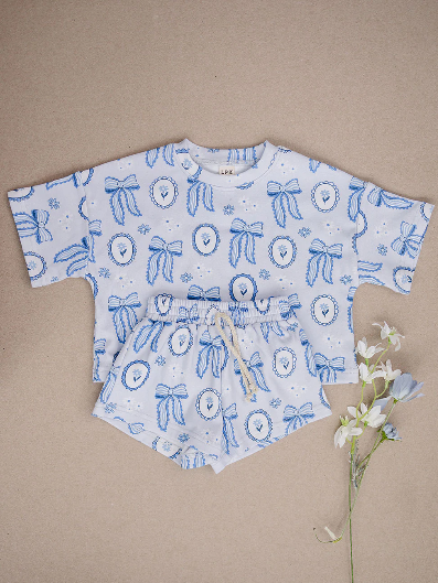 Blue Bows Shorts Set