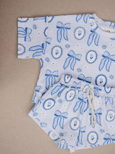 Blue Bows Shorts Set