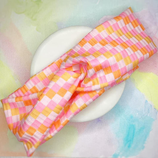 Pink & Orange Checks Headwrap