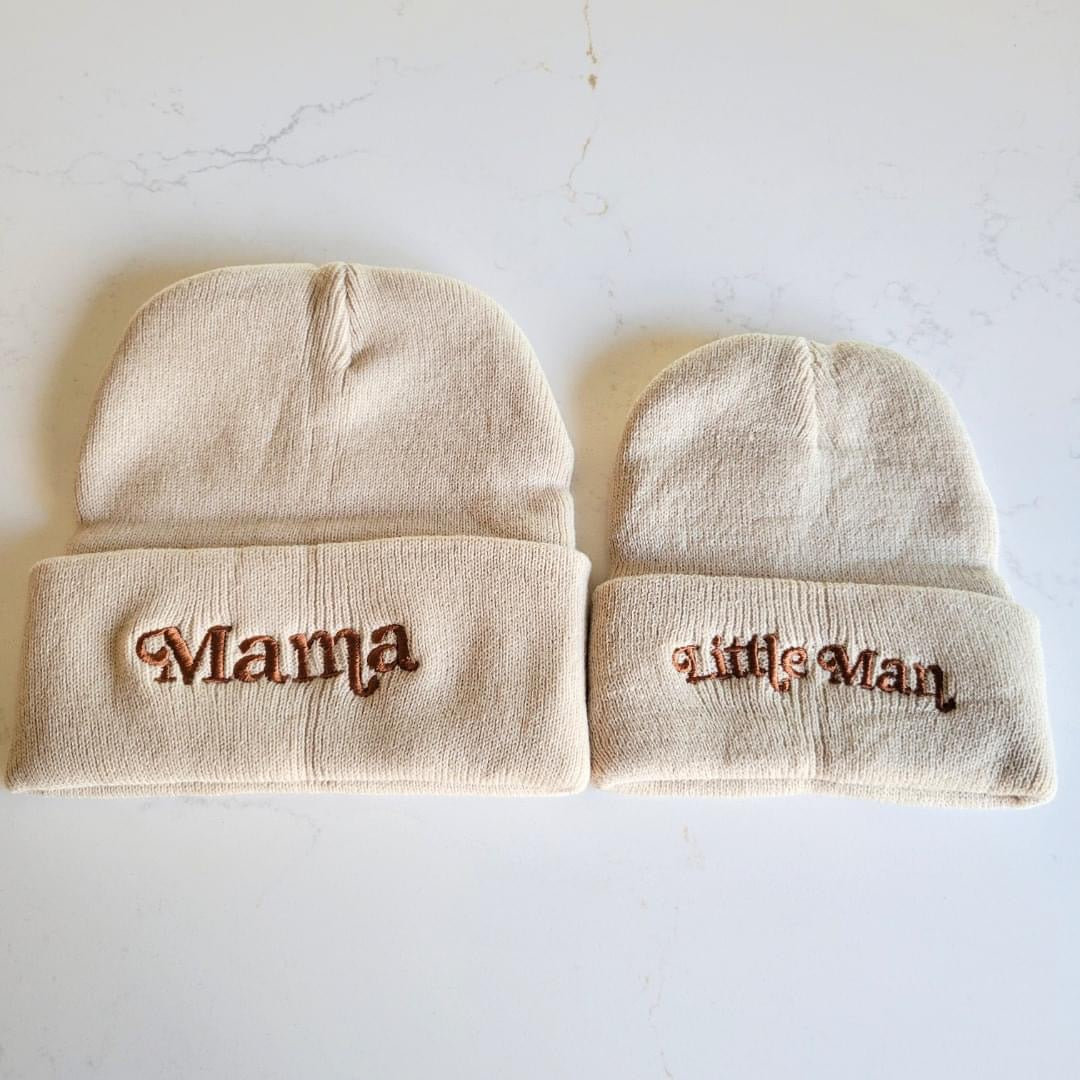 Mama & Little Man Embroidered Beanies