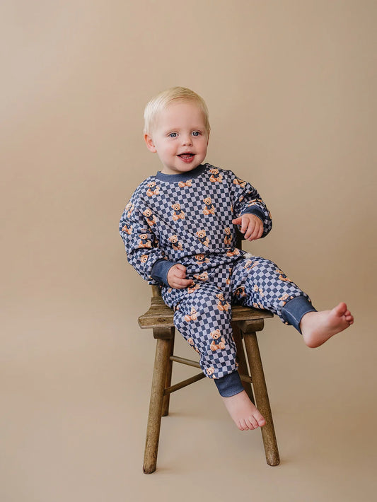 Checkered Blue Bear Jogger Set