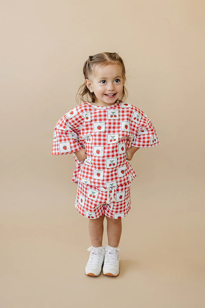 Strawberry Gingham Shorts Set