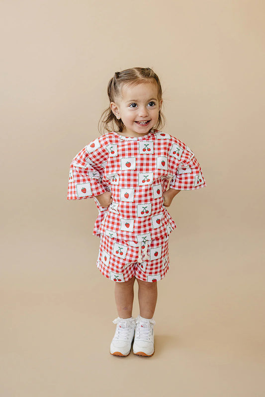 Strawberry Gingham Shorts Set