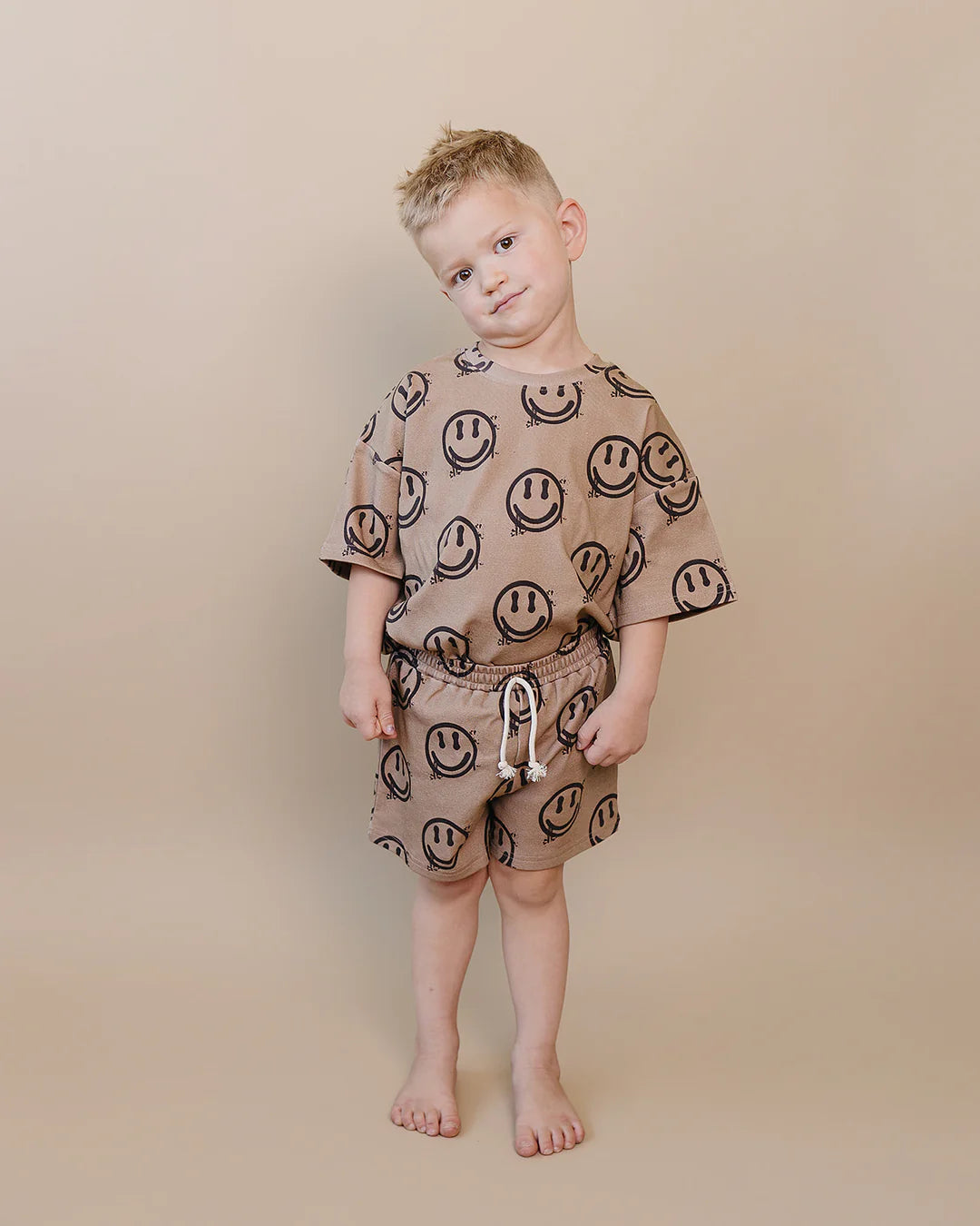Brown Smiley Shorts Set