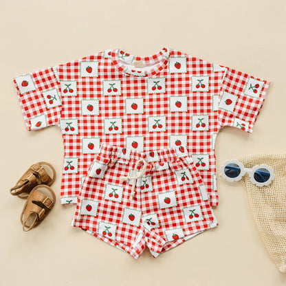 Strawberry Gingham Shorts Set