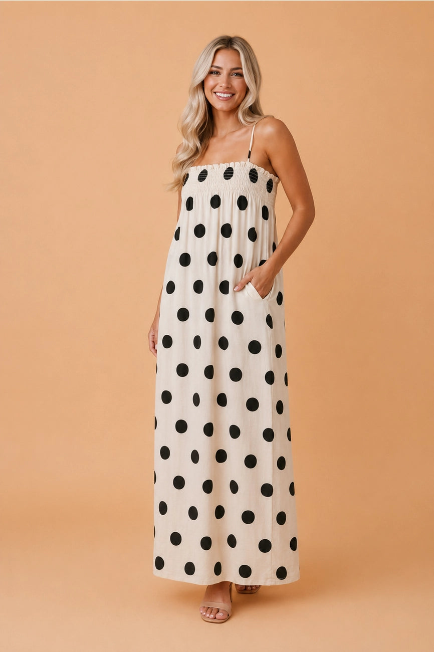 Black & White Polka Dot Spaghetti Strap Maxi Dress