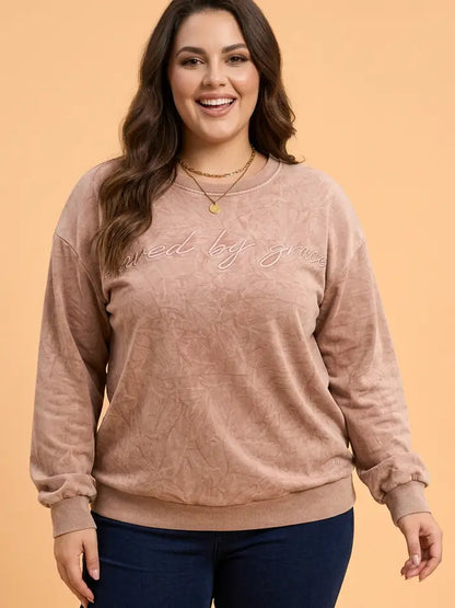 Saved By Grace Embroidered Sweatshirt - Curvy