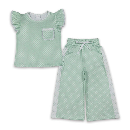 Lime Polka Dots Flutter Sleeve Set