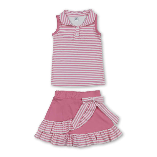 Pink Striped Tank & Bow Ruffle Skort