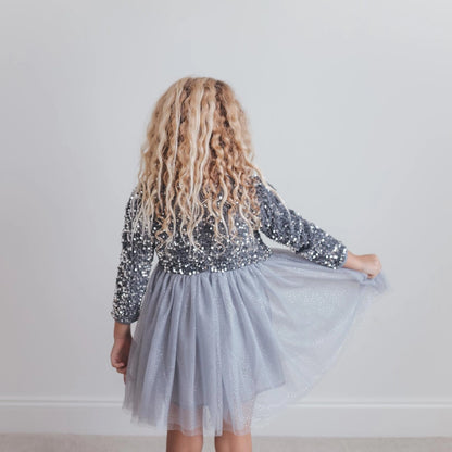 Silver Sequin Tulle Holiday Party Dress