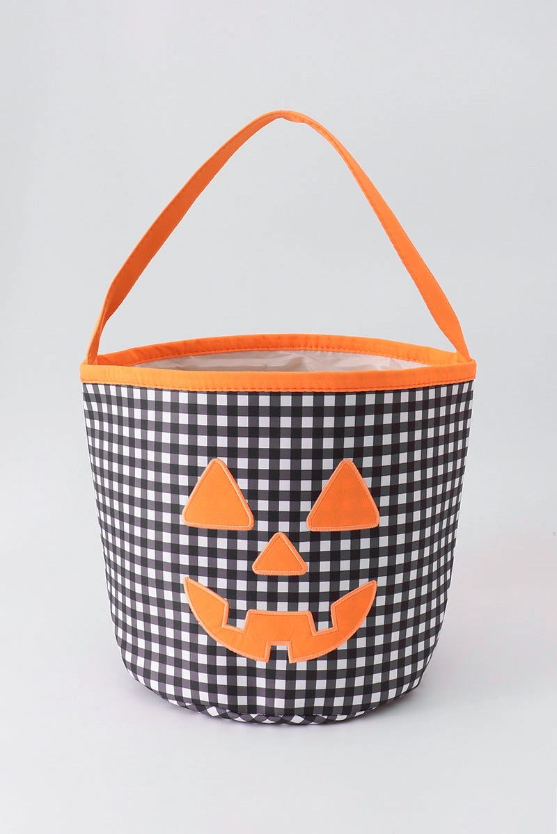 Black Pumpkin Appliqué Gingham Basket