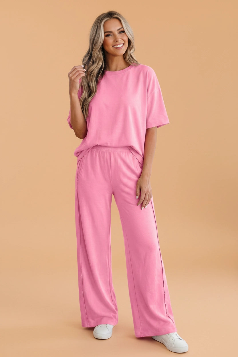 Pink Oversize Tee & Wide Leg Pants Set