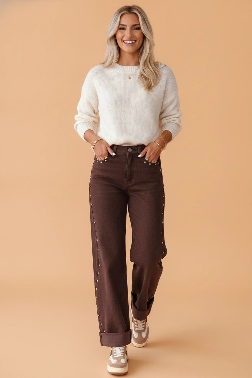 Coffee Studded Side Jeans
