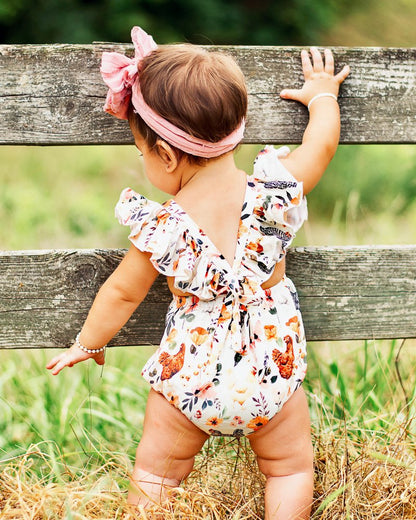 Chickens Ruffle Back Romper