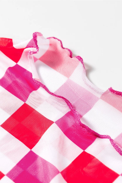 Pink & Red Checkered Mesh Top
