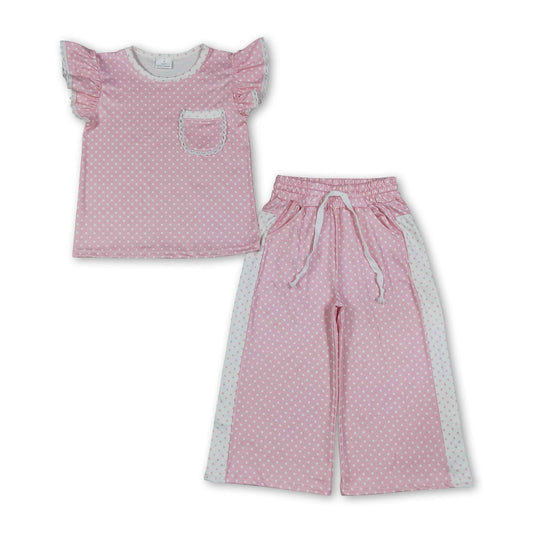Pink Polka Dots Flutter Sleeve Set