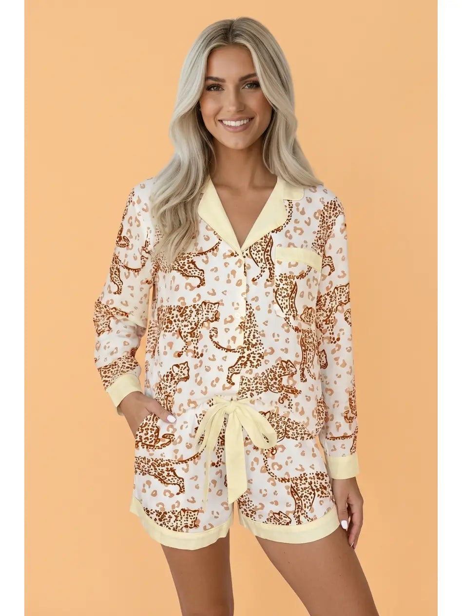 Leopard Long Sleeve & Shorts Lounge Set