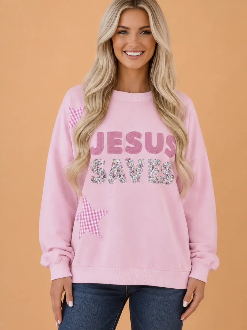 Jesus Saves Applique Sweatshirt
