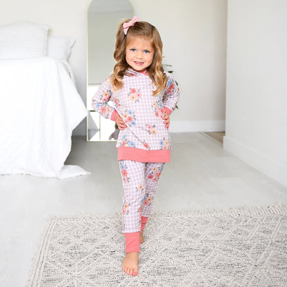 Callie Gingham Floral Hooded Sweatsuit Set