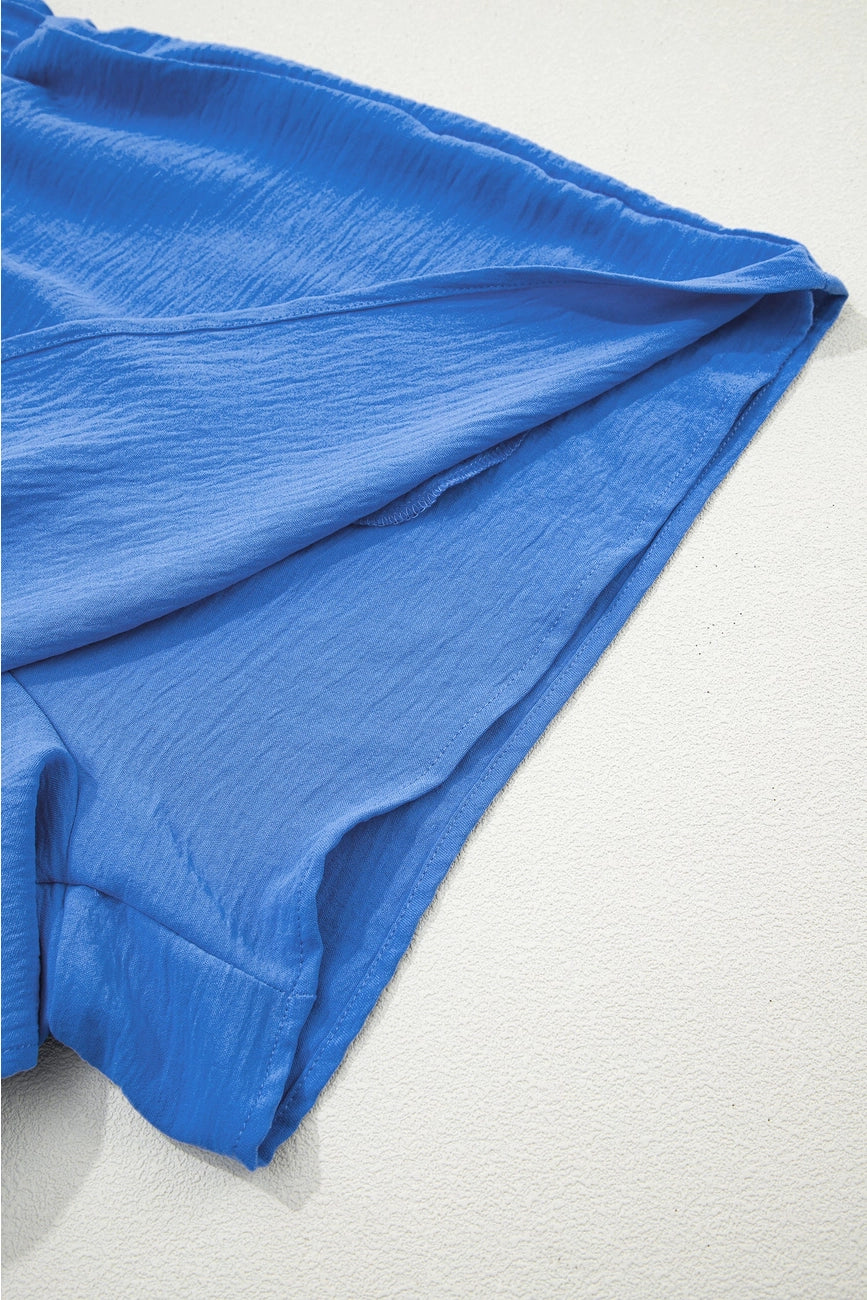 Blue Textured Elastic Waist Skort
