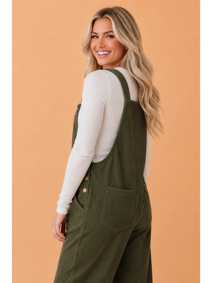 Olive Corduroy Adjustable Straps Jumpsuit
