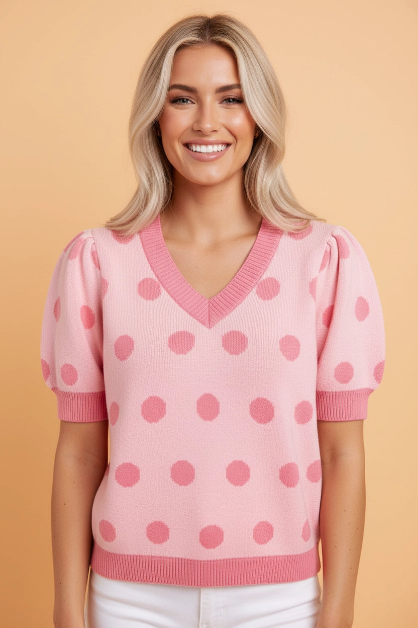 Rose Red Puff Sleeve Sweater