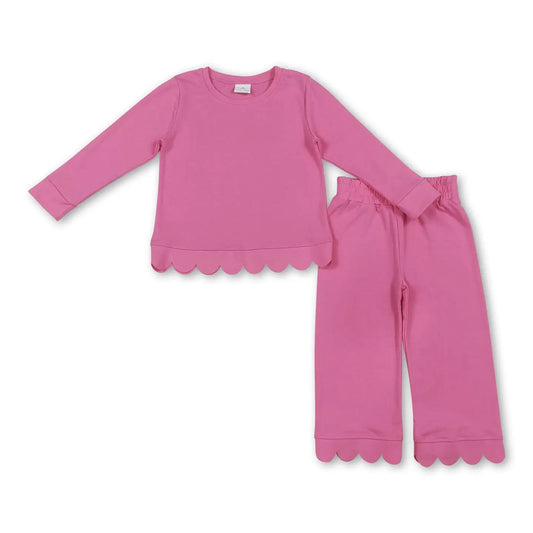 Hot Pink Long Sleeve Scallop Pant Set