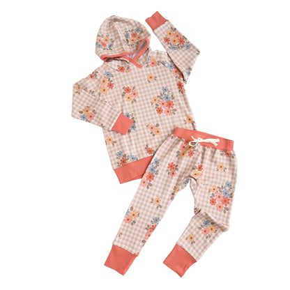 Callie Gingham Floral Hooded Sweatsuit Set