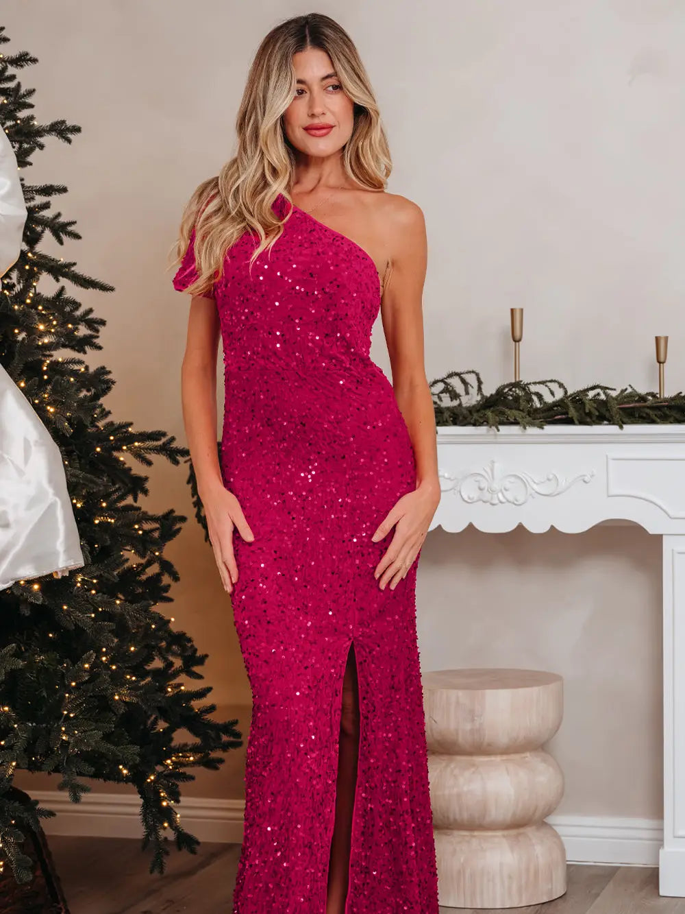 Sequin One Shoulder Gown
