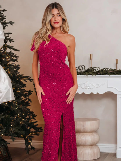 Sequin One Shoulder Gown