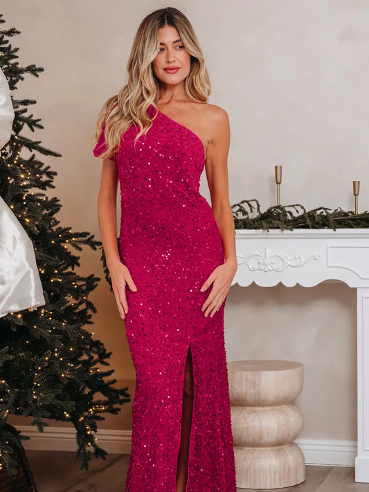 Sequin One Shoulder Gown