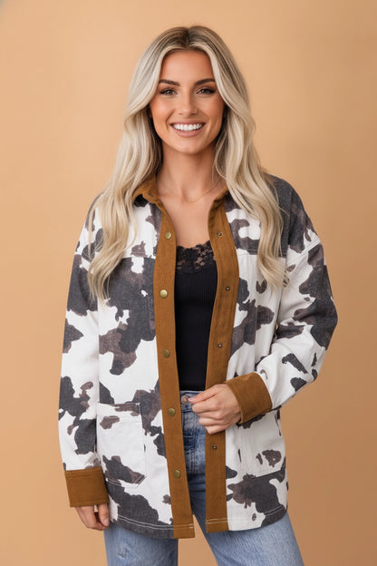 Western Cow Corduroy Trim Buttoned Jacket