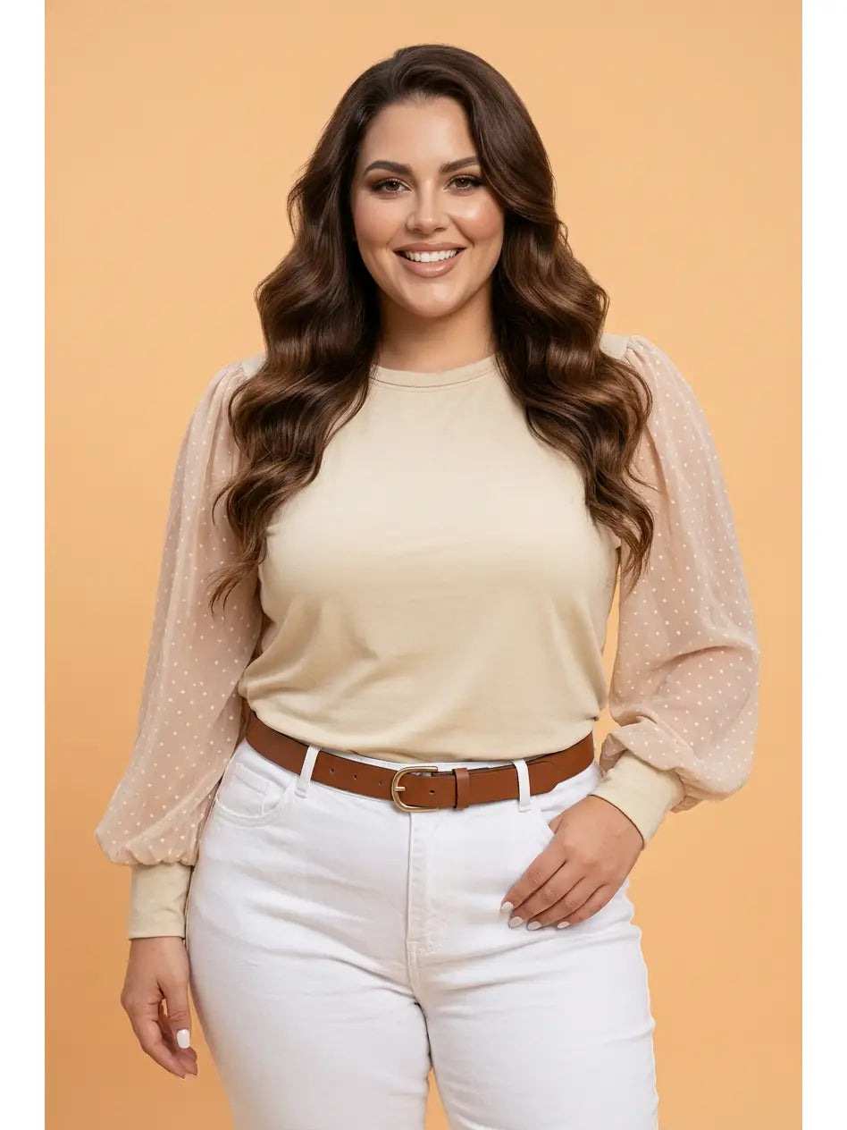 Polka Dot Long Sleeve Blouse - Curvy