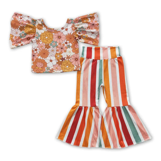 Floral Flutter Top & Stripe Bell Bottoms