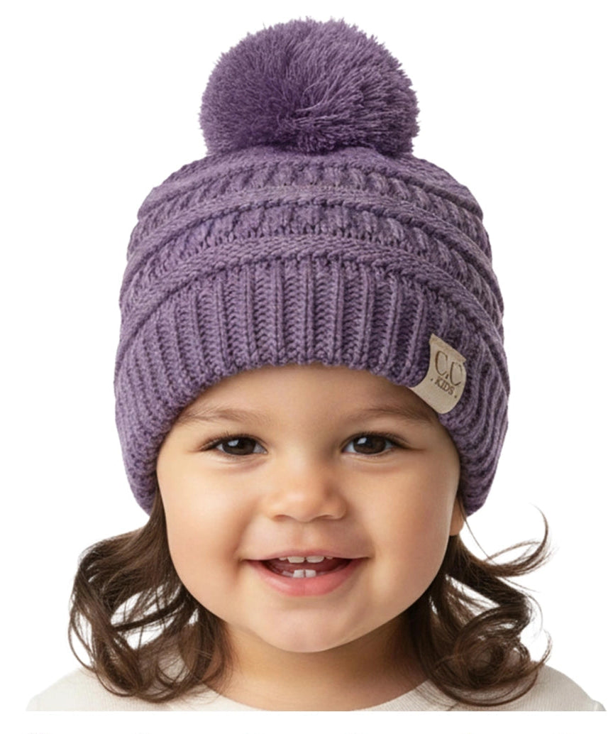 Toddler/Kids Cable Knit Pom Beanie - Violet
