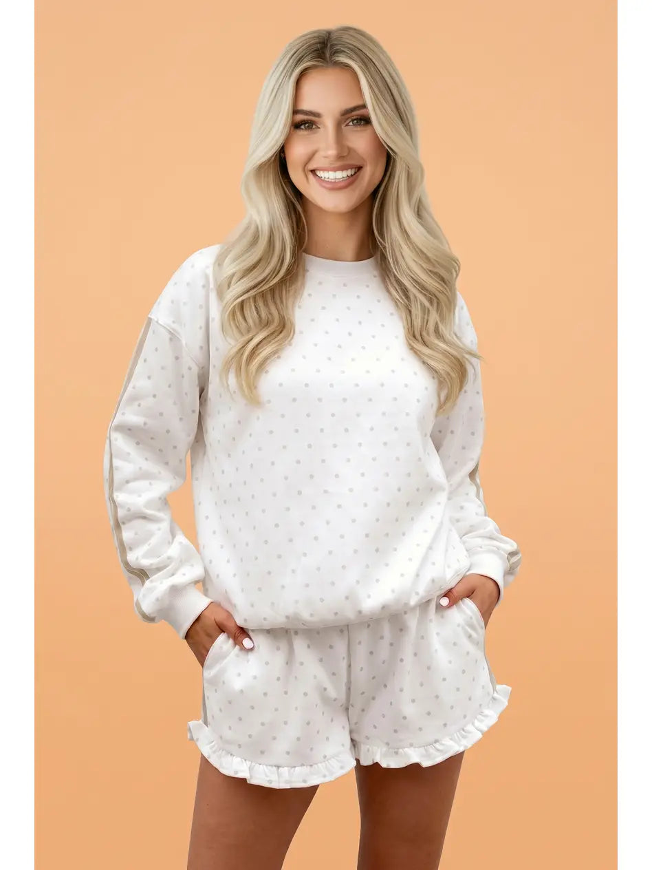 Polka Dot Stripe Sweatshirt & Shorts Set