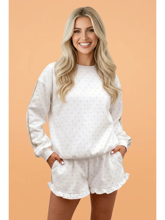 Polka Dot Stripe Sweatshirt & Shorts Set
