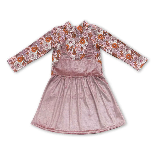 Fall Floral Long Sleeve with Velvet Dress