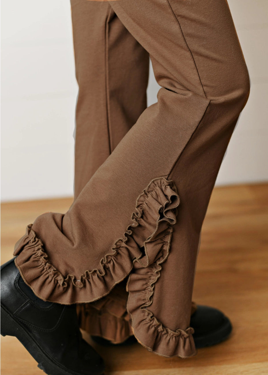 Chocolate Checkered Hooded Ruffle Pocket Lounge Set