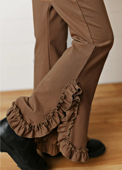 Chocolate Checkered Hooded Ruffle Pocket Lounge Set