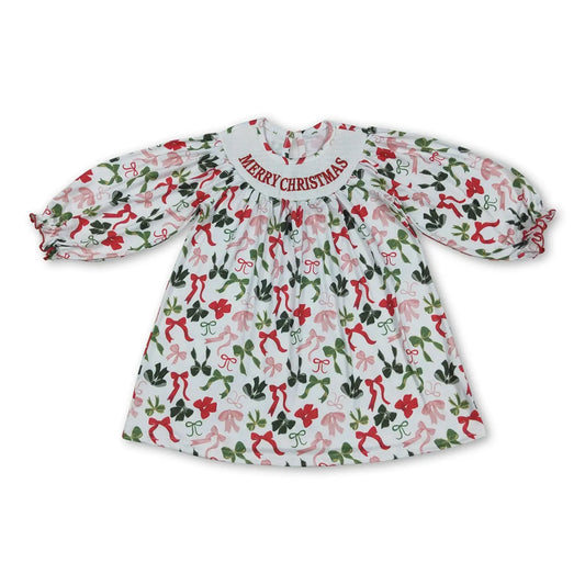 Smocked Merry Christmas Bows Dress