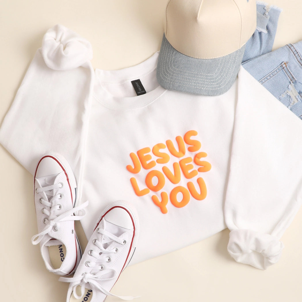 Jesus Loves You Puff Print Crewneck