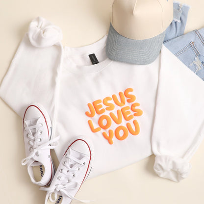 Jesus Loves You Puff Print Crewneck
