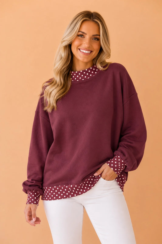 Polka Dot Mock Neck